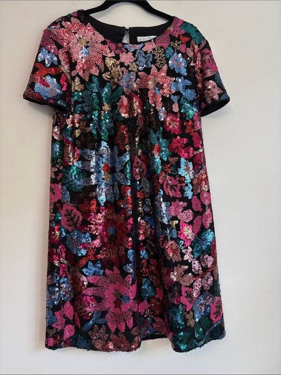 London Times Dresses & Skirts - London Times Black Sequin Floral Mini Cocktail Dress with Multicolor Sequins 8